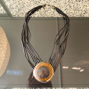 Vintage circular mixed metal oversized statement necklace